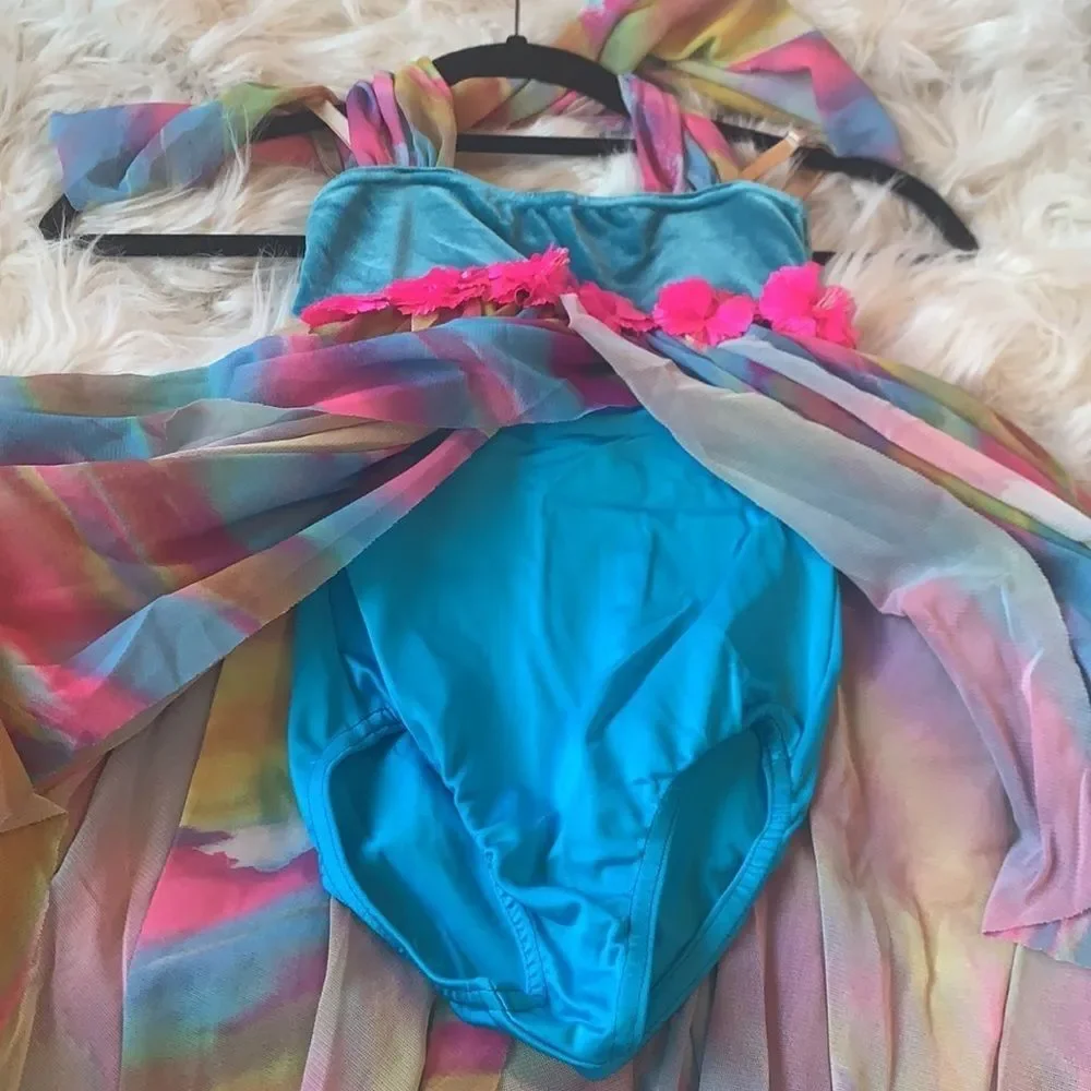 Costume Gallery multi color dance costume. Lyrical. Solo.  Blue Pink Med Child